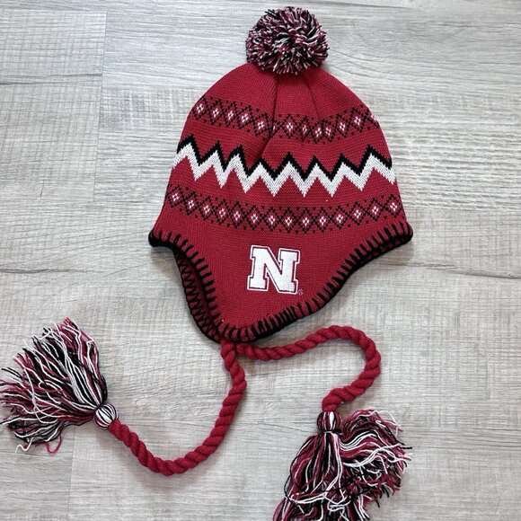 Nebraska Cornhuskers Youth Tassle Winter Beanie Stocking Cap Knit Hat Adidas NWT - Picture 2 of 4